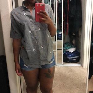 Dog embroidered collared t shirt